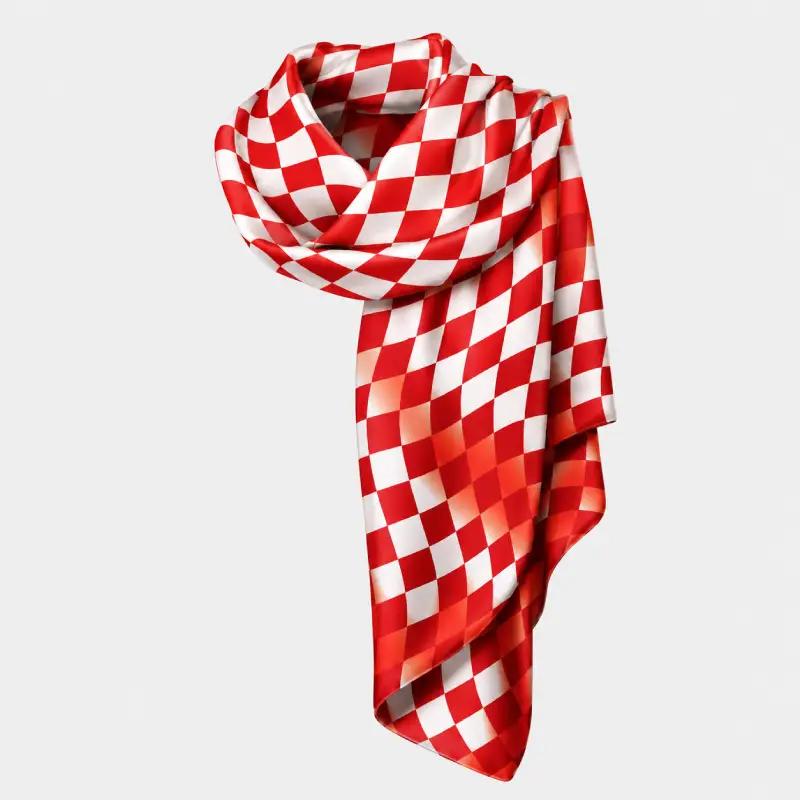 Šal CROATA Tematski  Kvadrati Crvena  Svila 100%  