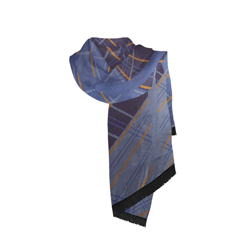 Šal CROATA Klasični Šal, klasičan Karirani Svijetlo plava  Svila 100%  