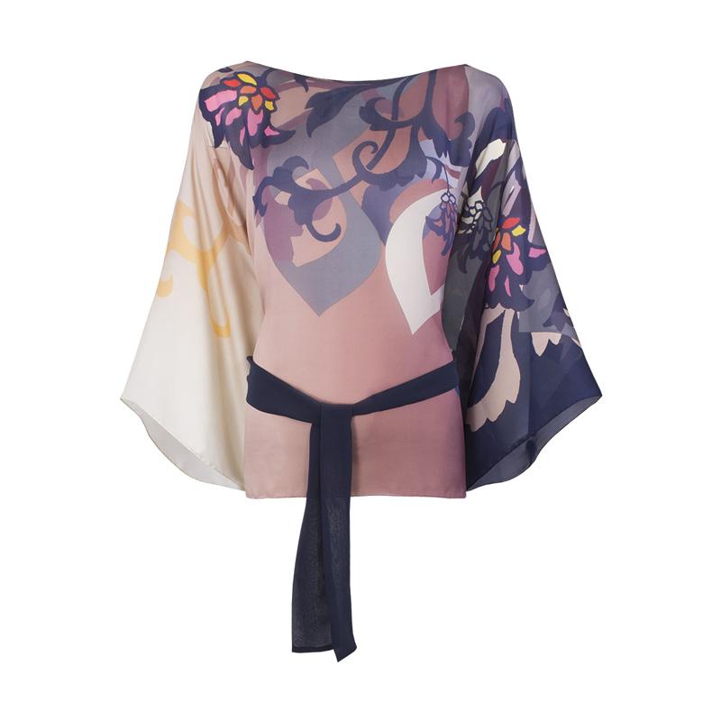 Kaftan CROATA Brijuni Tematski Kratki Glagoljica Smeđa  Svila 100%  