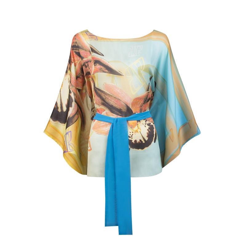 Kaftan CROATA Brijuni Tematski Kratki Glagoljica Tirkizna  Svila 100%  