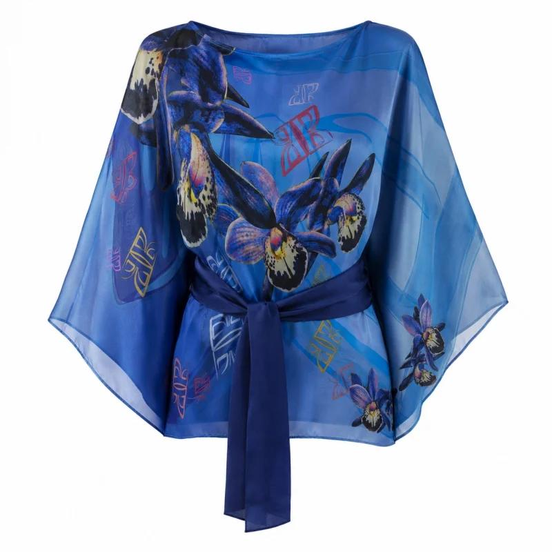 Kaftan Brijuni Tematski Kratki Glagoljica Svijetlo plava  Svila 100%  