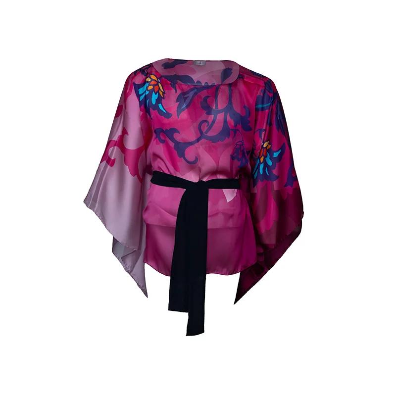 Kaftan Brijuni Tematski Kratki Glagoljica Ciklama  Svila 100%  