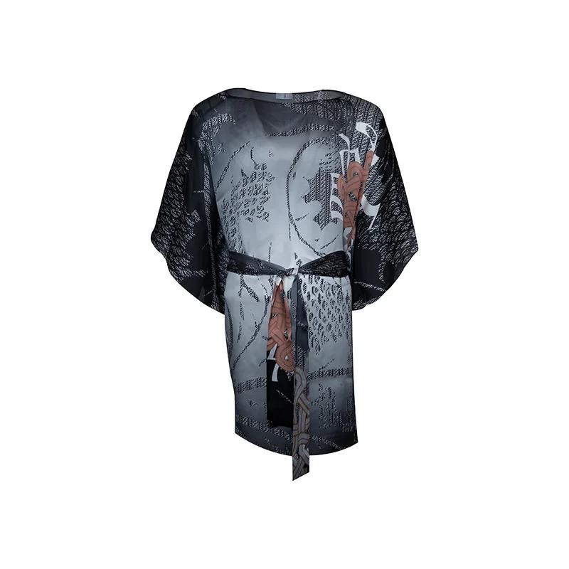 Kaftan CROATA Dubrovnik Tematski Poludugi Pleter i glagoljica Crna  Svila 100%  