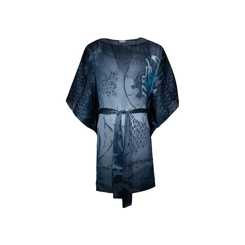 Kaftan CROATA Dubrovnik Tematski Poludugi Pleter i glagoljica Tamno plava  Svila 100%  