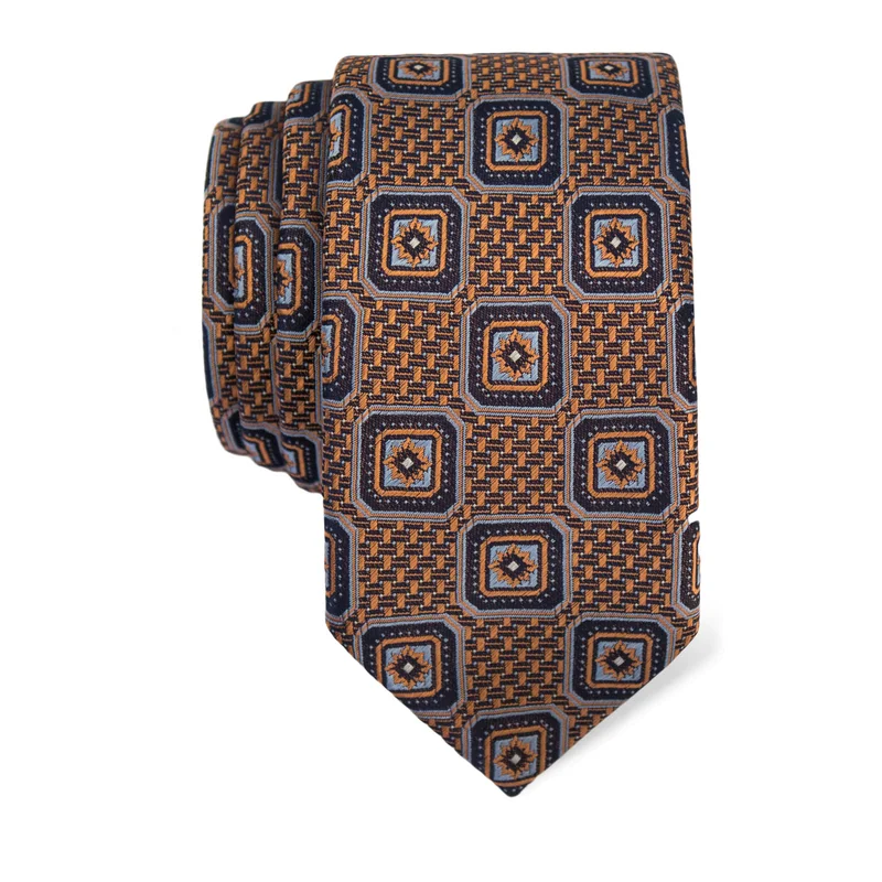 Kravata CROATA Klasični  Flora i Fauna Narančasta  Svila 100%  