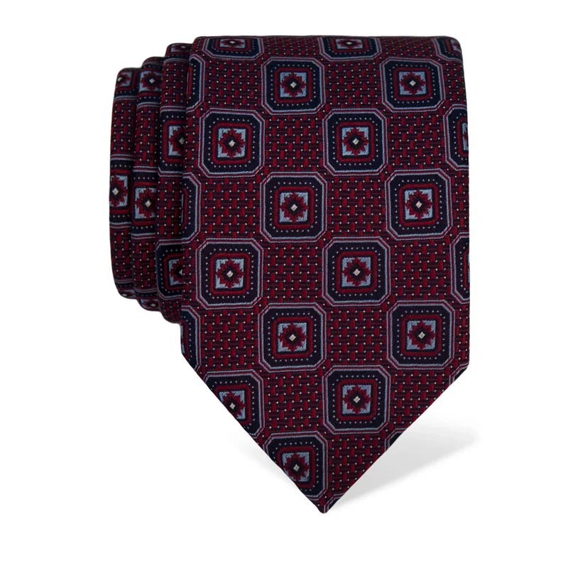 Kravata CROATA Klasični Velika Flora i Fauna Crvena  Svila 100%  