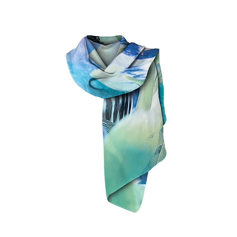 Šal CROATA Brijuni Tematski  Flora i Fauna Svijetlo plava  Svila 100%  