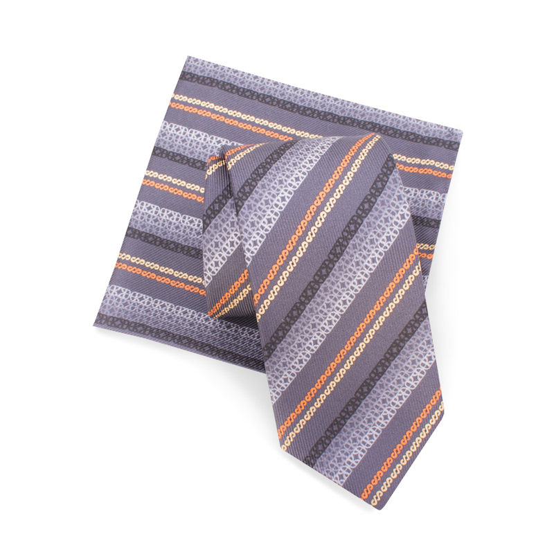 Kravata i rupčić CROATA 7 Tematski Limitirana serija Pleter i glagoljica Siva  Svila 100%  