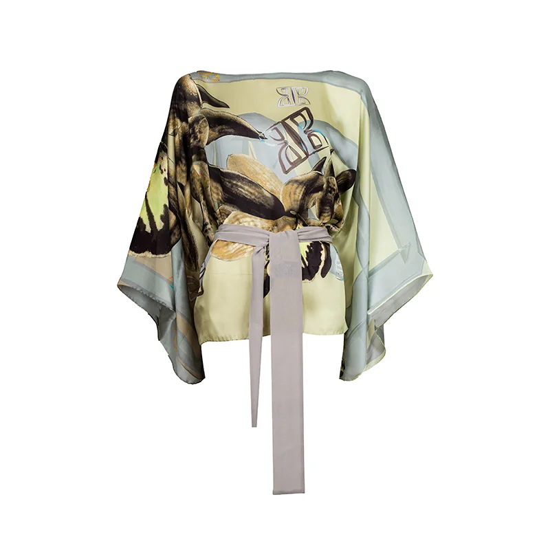 Kaftan Brijuni Tematski Kratki Glagoljica Žuta  Svila 100%  