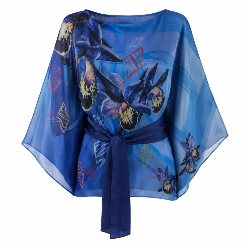 Kaftan Brijuni Tematski Kratki Glagoljica Svijetlo plava  Svila 100%  
