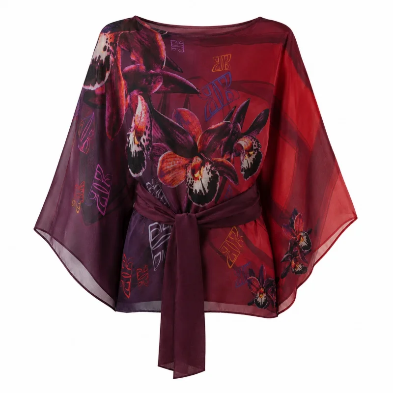 Kaftan Brijuni Tematski Kratki Glagoljica Crvena  Svila 100%  